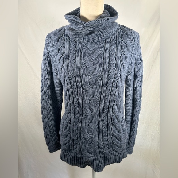 L.L. Bean Slate Cable Knit Turtleneck Sweater - Picture 1 of 8